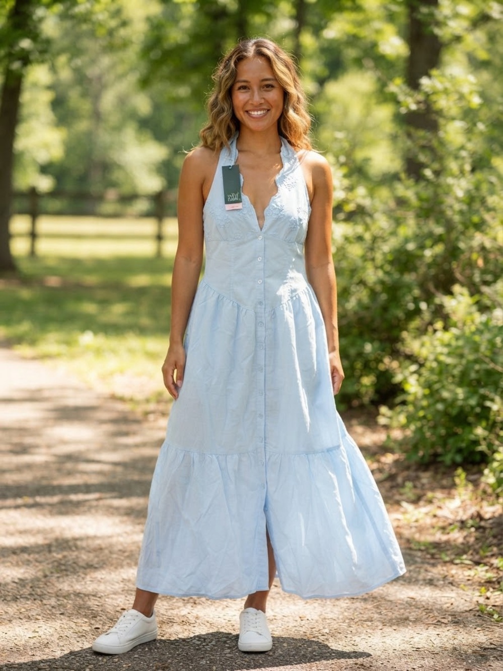 wild fable Pale Blue Halter Button-Front Maxi Dress